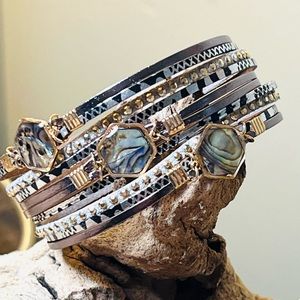 Multi strand leather stone bracelet.